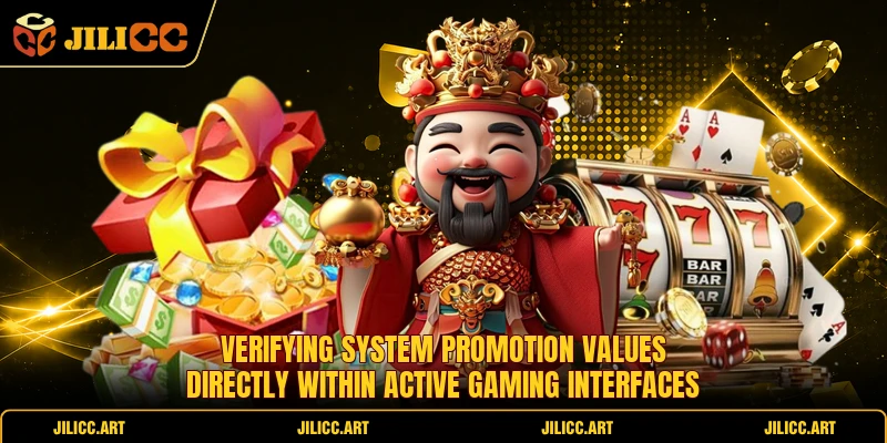 Verifying system promotion values directly within active gaming interfaces